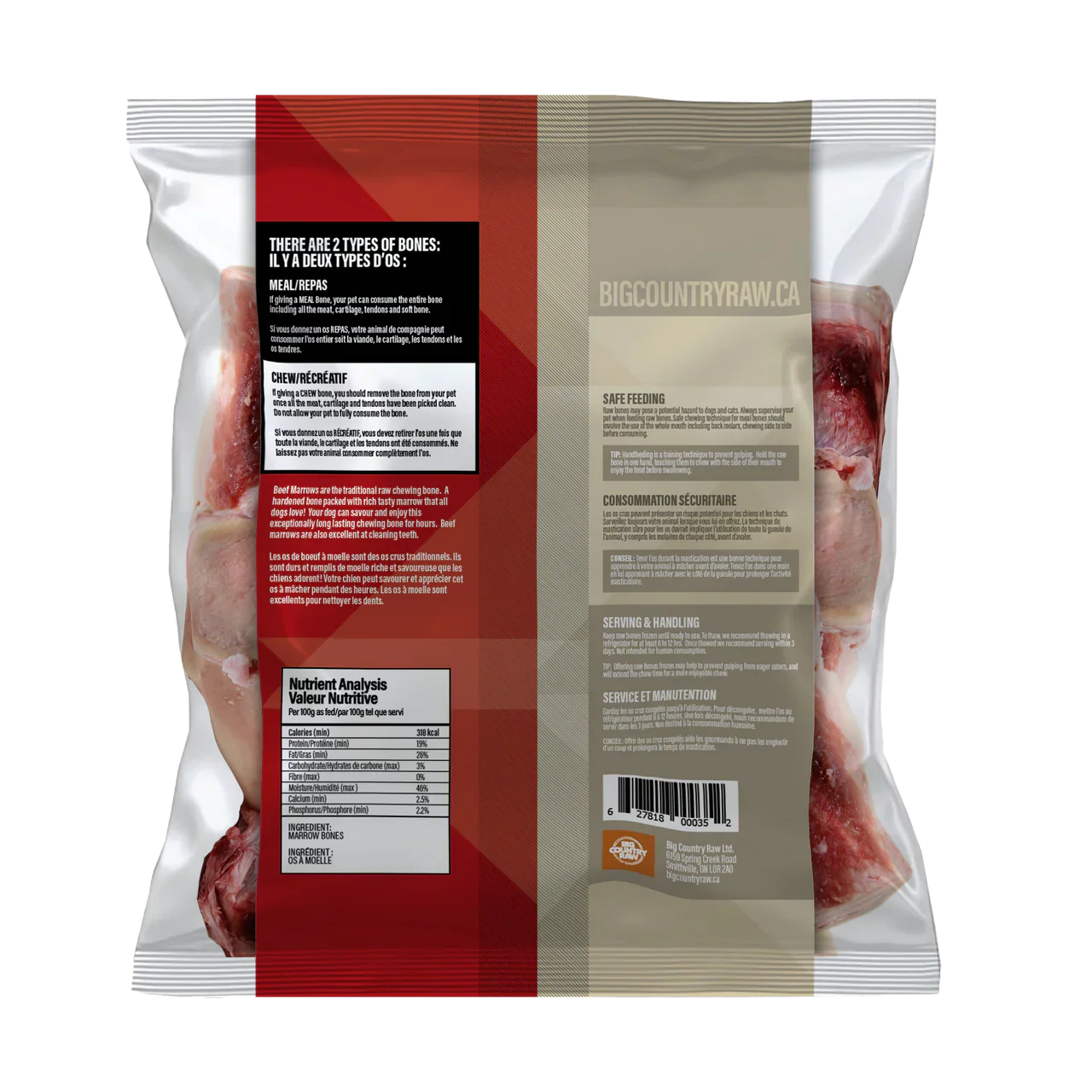 Big Country Raw Frozen Large Marrow Bone for Dogs - 2lb