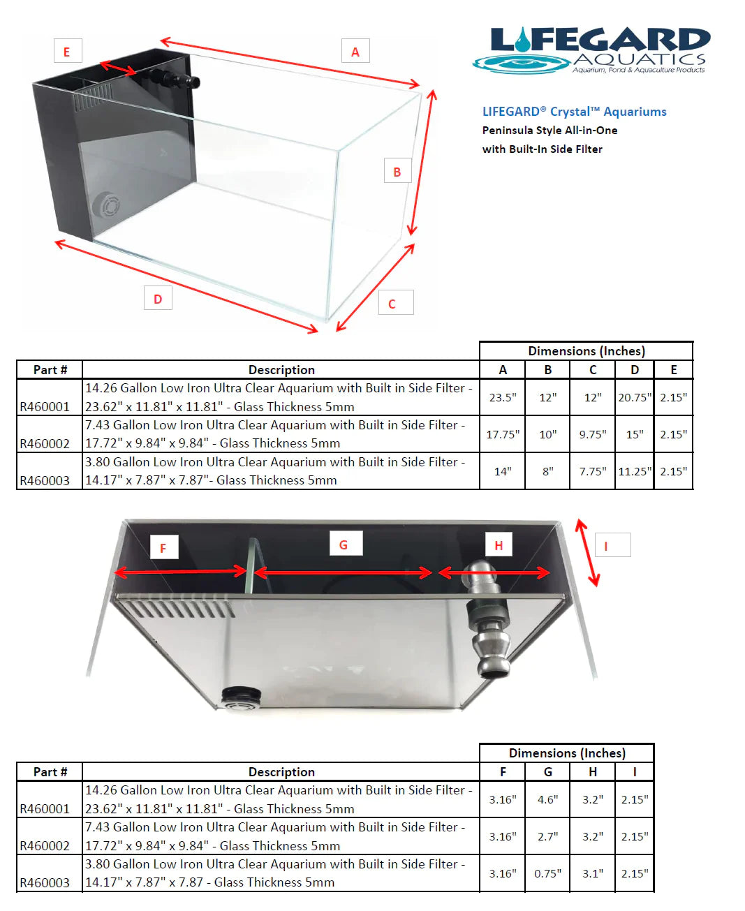 Lifegard Aquatics 45 Degree Low Iron Ultra Clear Aquarium with Built in Side Filter (14.26 gallons, 23.62" x 11.81" x 11.81")