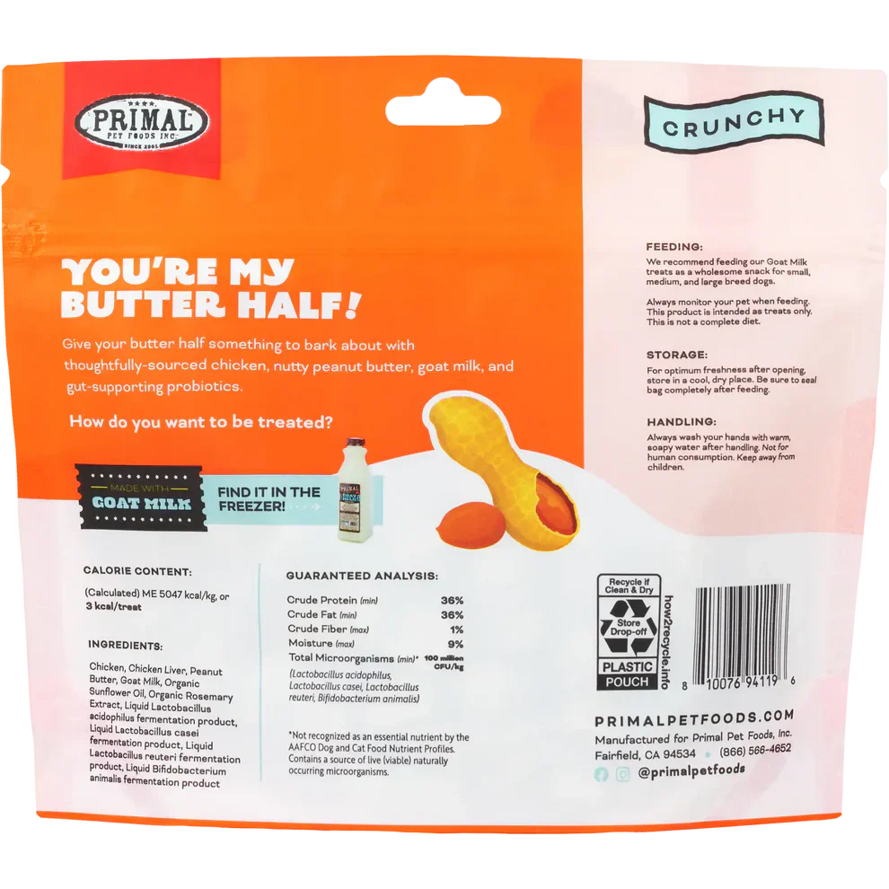 Primal Freeze Dried Raw Dog Treats You're My Butter Half Chicken, Peanut Butter & Goat Milk - 2oz