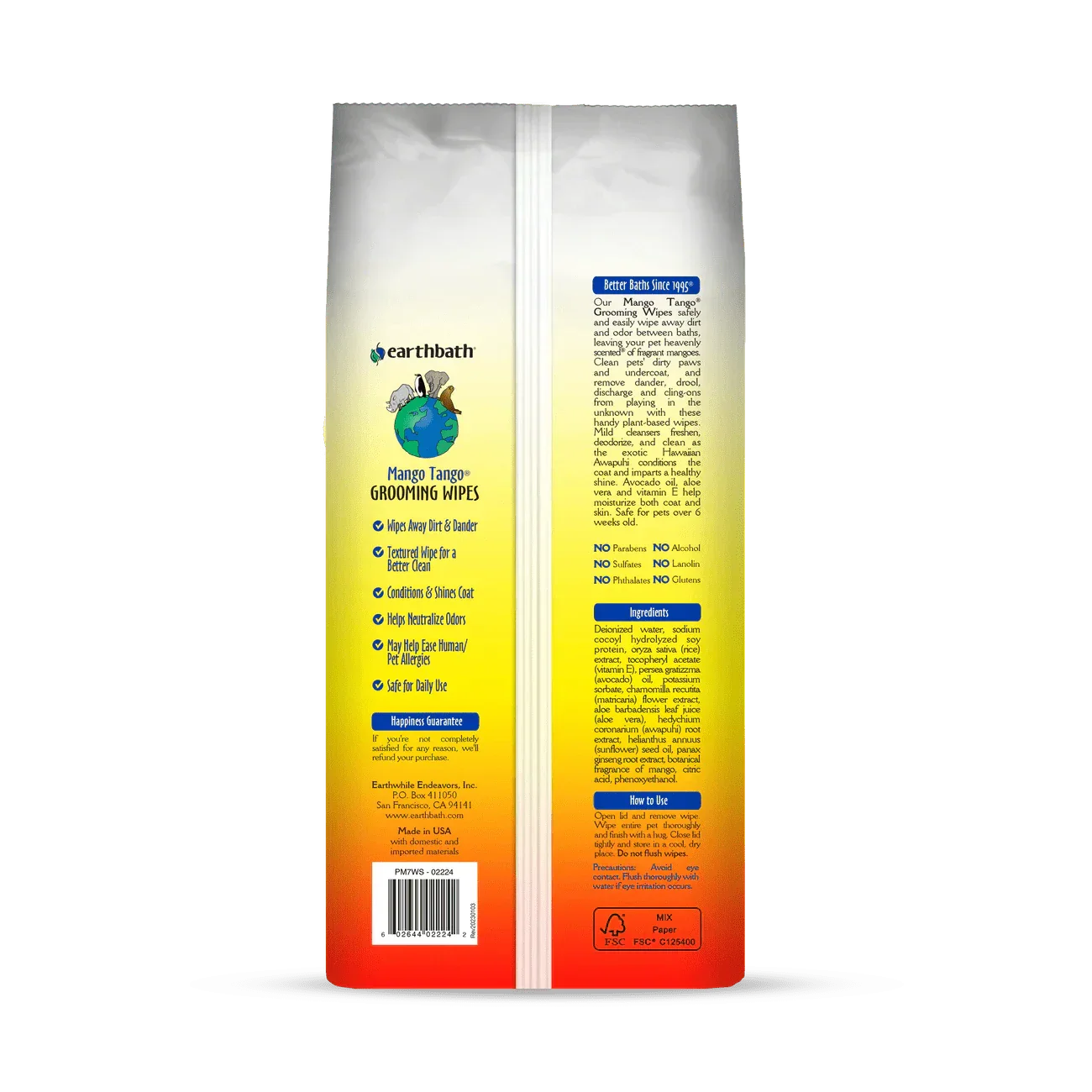 earthbath Grooming Wipes - Mango Tango - 100 Wipes - The Pet Source