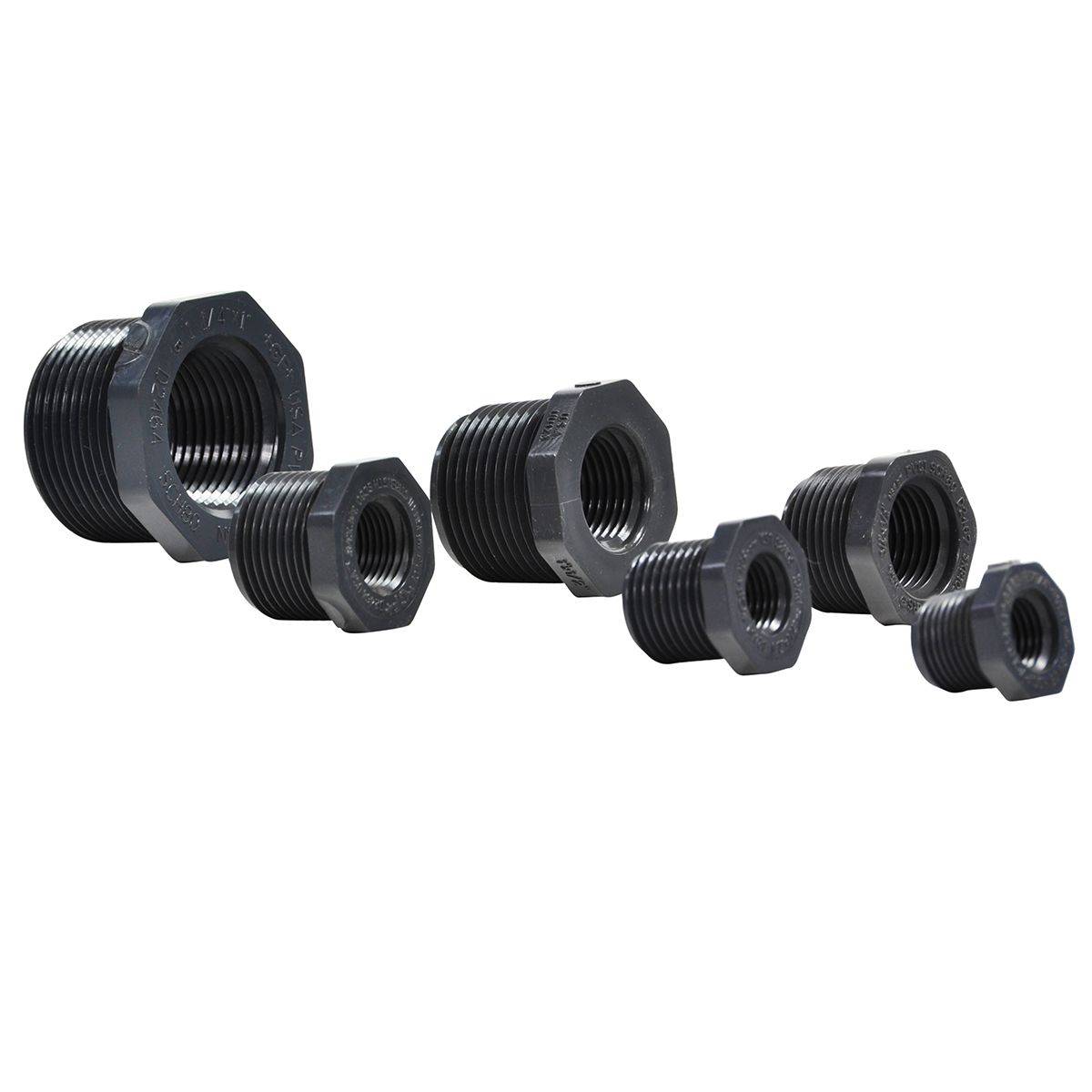 PVC Reducer Bushing - Schedule 80 - Grey- Thread x Thread - 1 1/4 Inch to 1 Inch