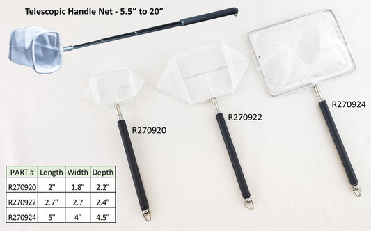 Lifeguard Aquatics 5" x 4" Square Aquarium Net with Aluminum Telescopic Rubber Coated Handle