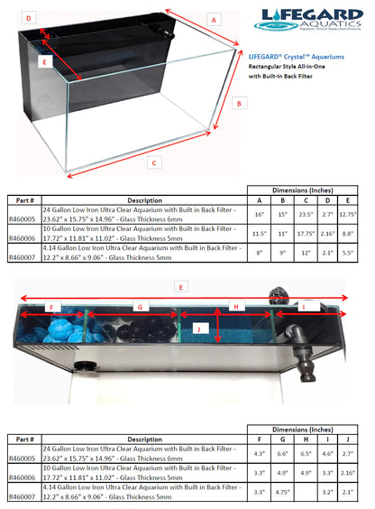 Lifegard Aquatics 45 Degree Low Iron Ultra Clear Aquarium with Built in Back Filter (24 gallons, 23.62" x 15.75" x 14.96")