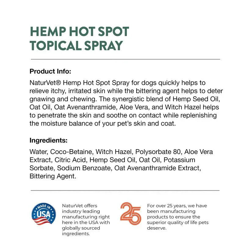 NaturVet Hemp Hot Spot Spray - 12oz - The Pet Source