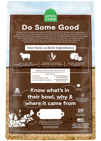Open Farm Pasture Raised Lamb & Ancient Grains Dry Dog Food - 4lb