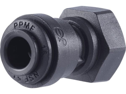 John Guest Reverse Osmosis RO Fitting Black - PP450821E Female Adapter 1-4 Inch x 1-8 Inch (NPTF Thread)