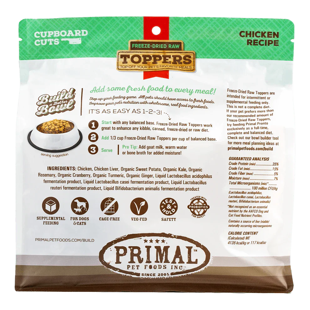 Primal Cupboard Cuts Freeze Dried Raw Toppers for Cat & Dog Chicken Recipe - 3.5oz