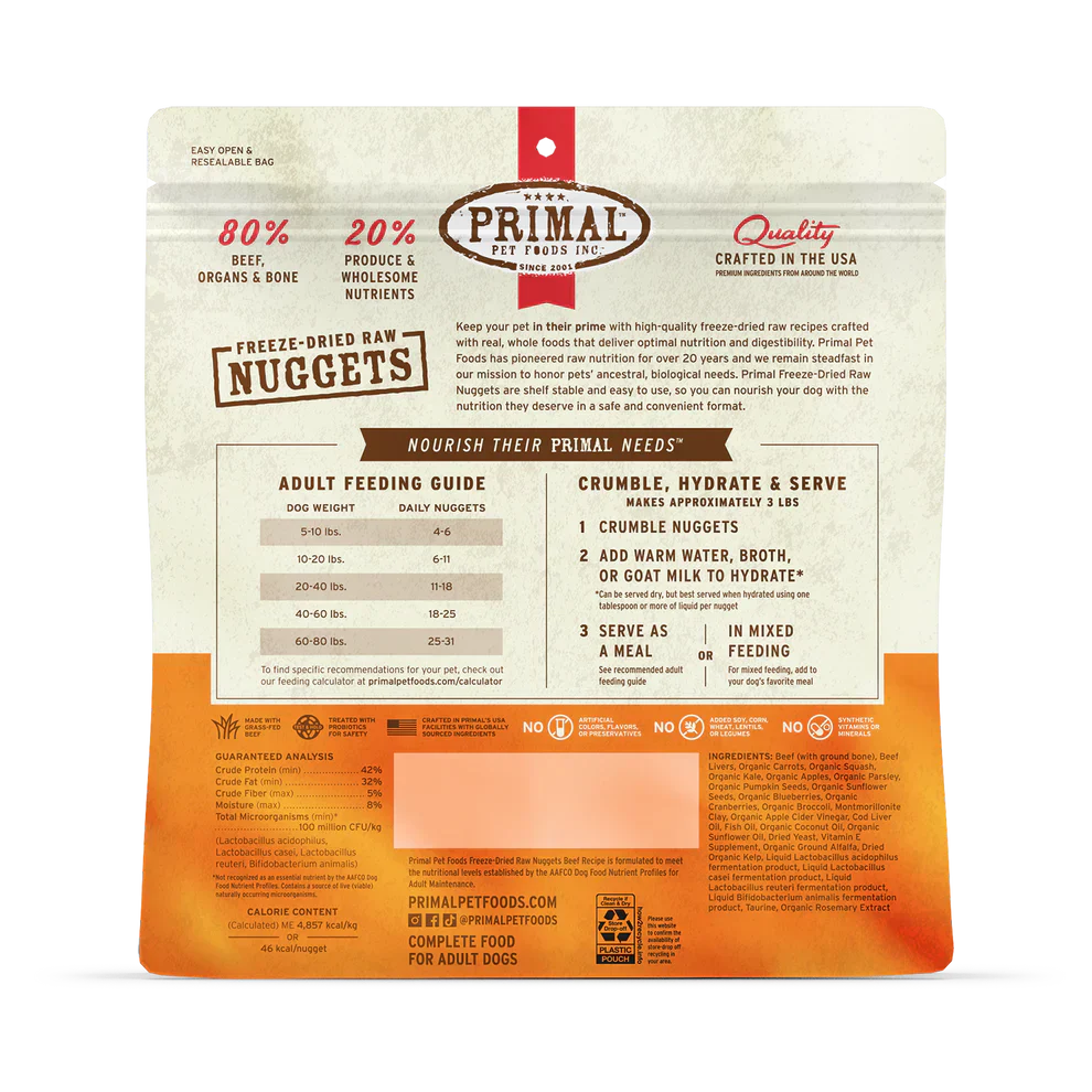 Primal Freeze Dried Raw Nuggets Dog Food Beef Recipe - 5.5oz
