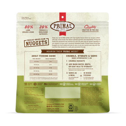 Primal Freeze Dried Raw Nuggets Dog Food Lamb Recipe - 5.5oz