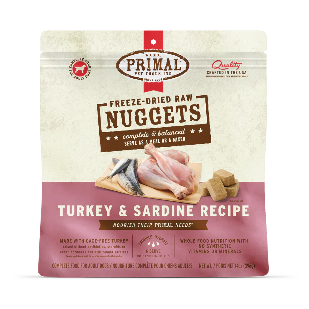Primal Freeze Dried Raw Nuggets Dog Food Turkey & Sardine Recipe - 14oz