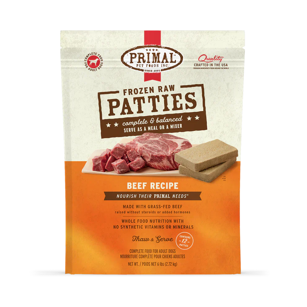 Primal Patties Beef Recipe Raw Frozen Dog Food - 6lb