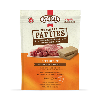 Primal Patties Beef Recipe Raw Frozen Dog Food - 6lb