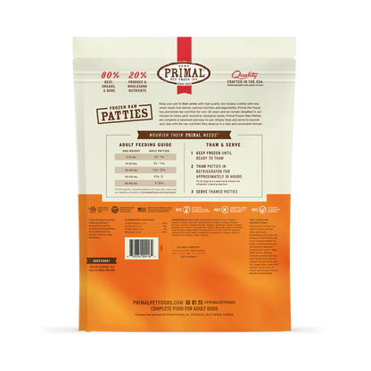 Primal Patties Beef Recipe Raw Frozen Dog Food - 18lb