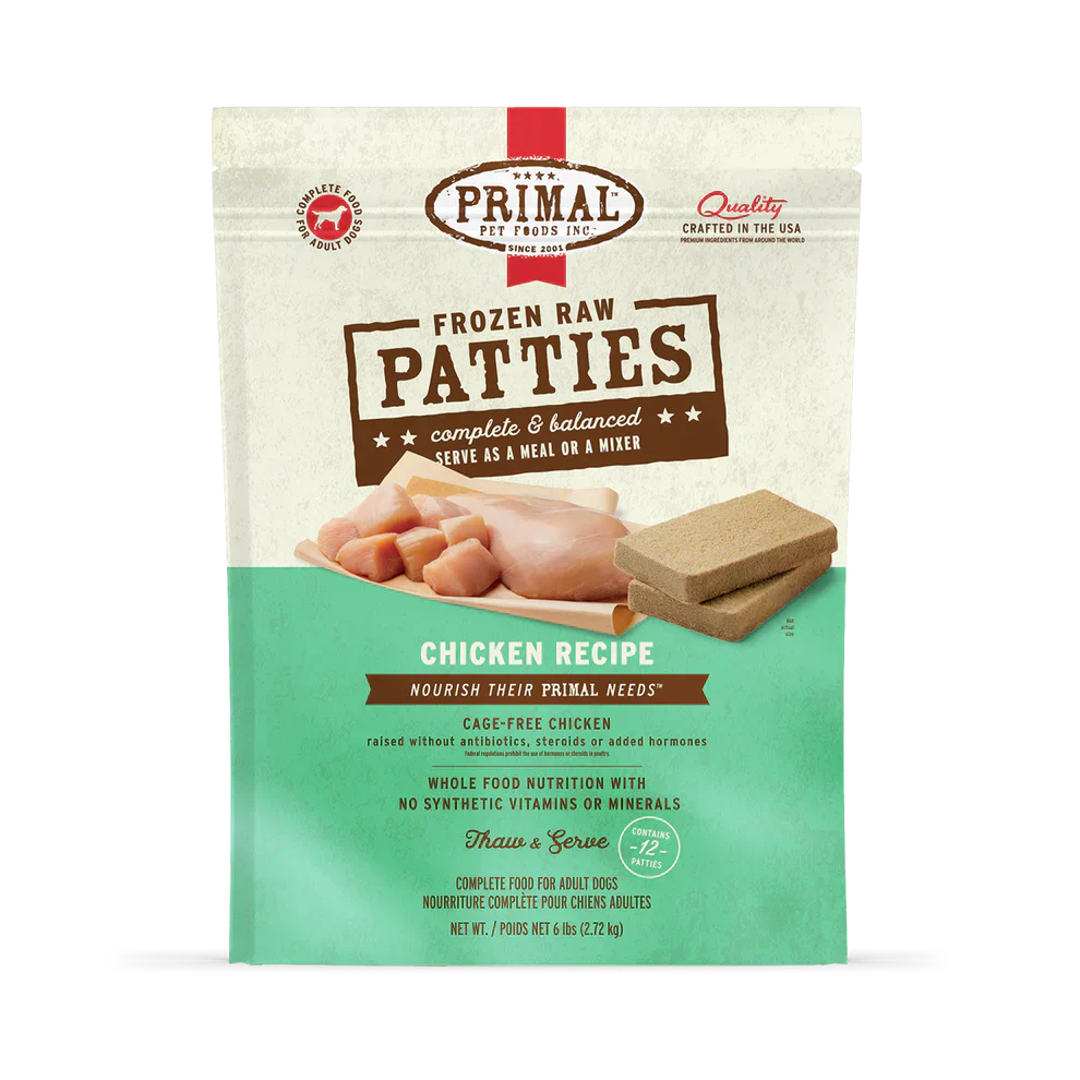 Primal Patties Chicken Recipe Raw Frozen Dog Food - 6lb