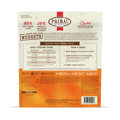 Primal Nuggets Beef Recipe Raw Frozen Dog Food - 3lb