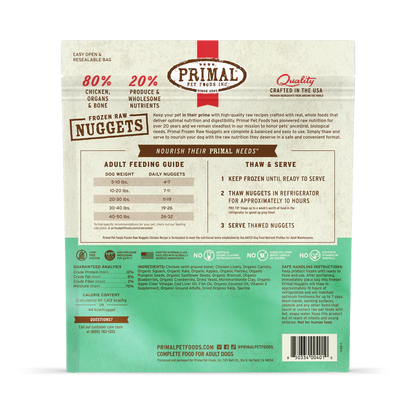 Primal Nuggets Chicken Recipe Raw Frozen Dog Food - 3lb