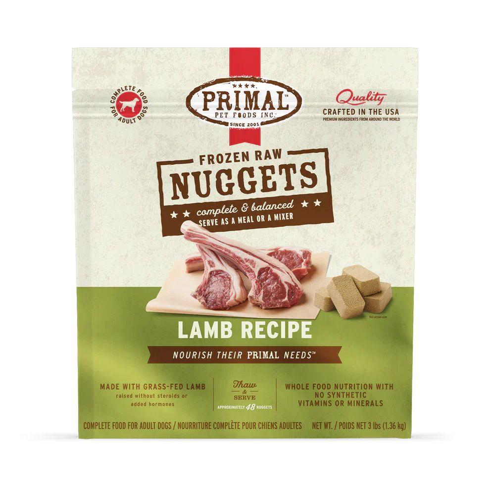 Primal Nuggets Lamb Recipe Raw Frozen Dog Food - 3lb