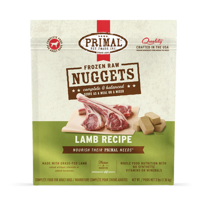 Primal Nuggets Lamb Recipe Raw Frozen Dog Food - 3lb