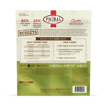 Primal Nuggets Lamb Recipe Raw Frozen Dog Food - 3lb