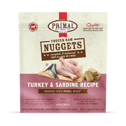 Primal Nuggets Turkey & Sardine Recipe Raw Frozen Dog Food - 3lb