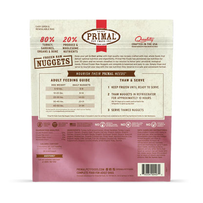 Primal Nuggets Turkey & Sardine Recipe Raw Frozen Dog Food - 3lb