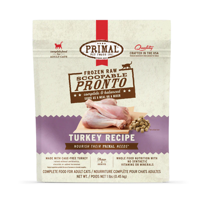 Primal Scoopable Pronto Turkey Recipe Raw Frozen Cat Food - 1lb