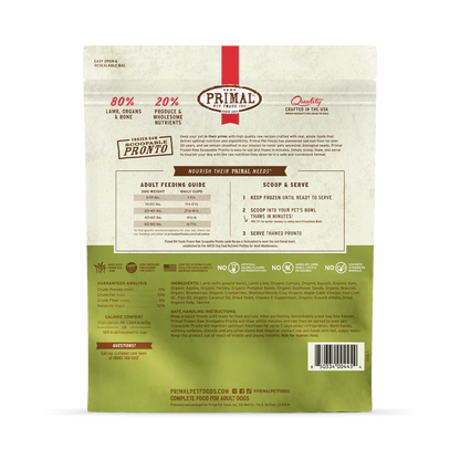 Primal Scoopable Pronto Lamb Recipe Raw Frozen Dog Food - 4lb