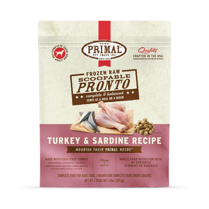 Primal Scoopable Pronto Turkey & Sardine Recipe Raw Frozen Dog Food - 4lb