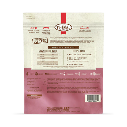 Primal Scoopable Pronto Turkey & Sardine Recipe Raw Frozen Dog Food - 4lb