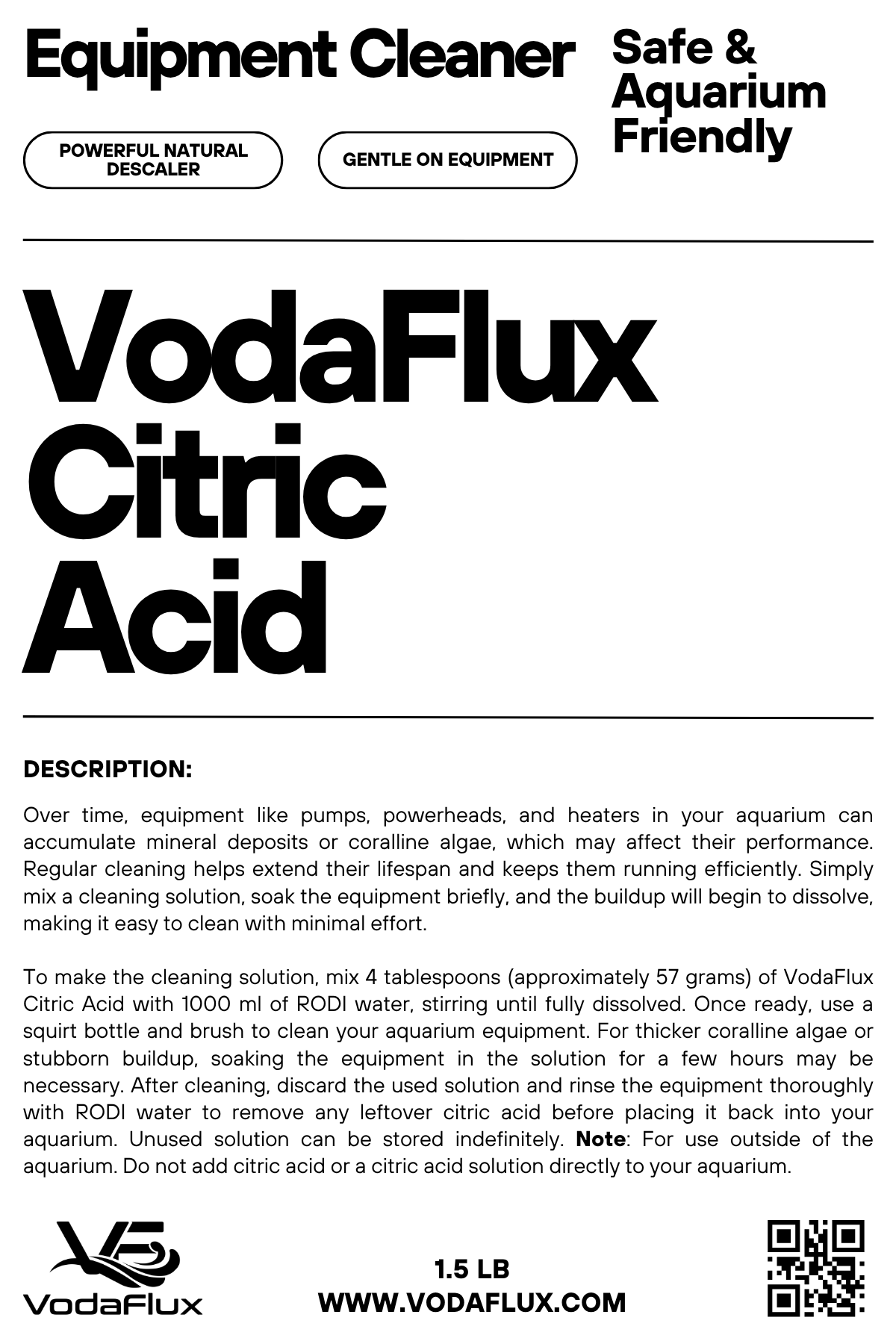 VodaFlux Citric Acid Aquarium Equipment Cleaner - 1.5 lb