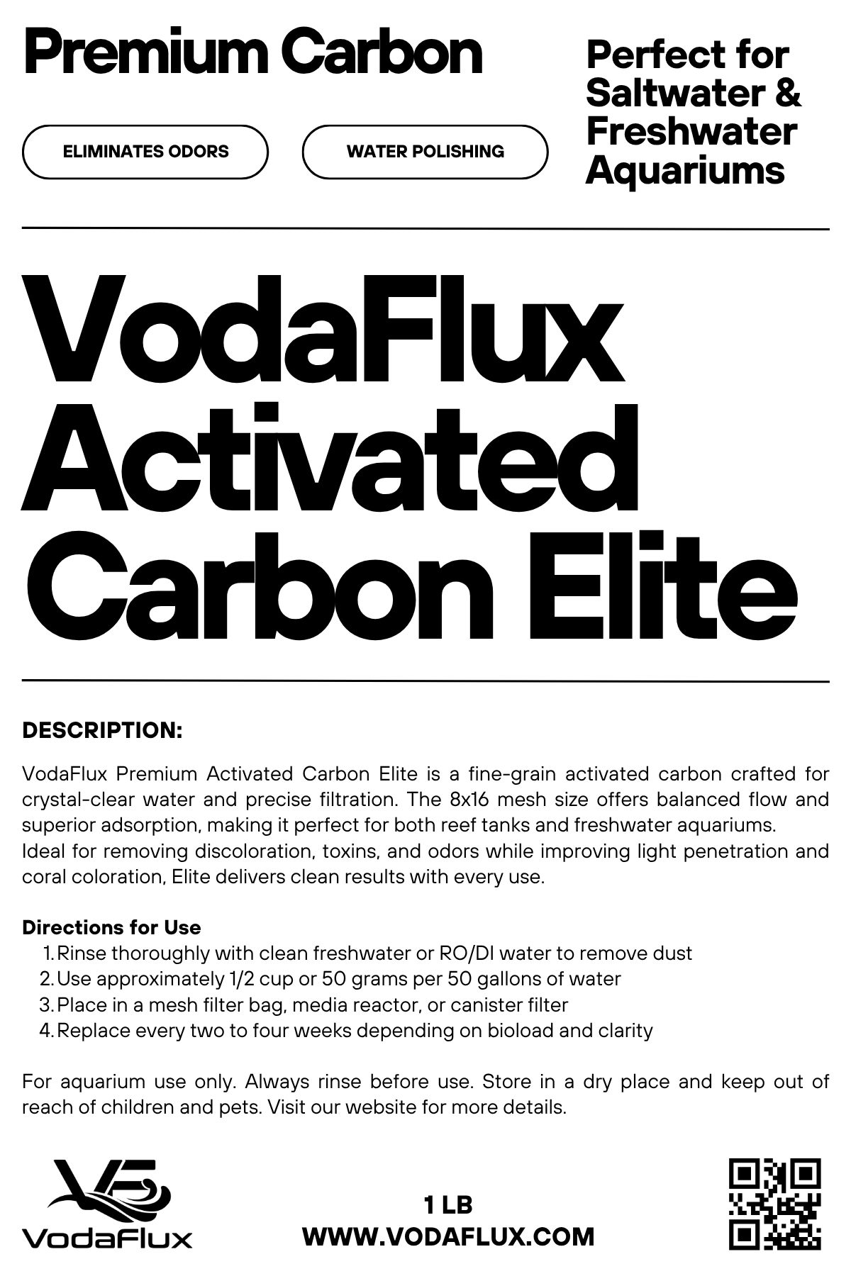 VodaFlux Premium Activated Carbon Elite - 1 lb