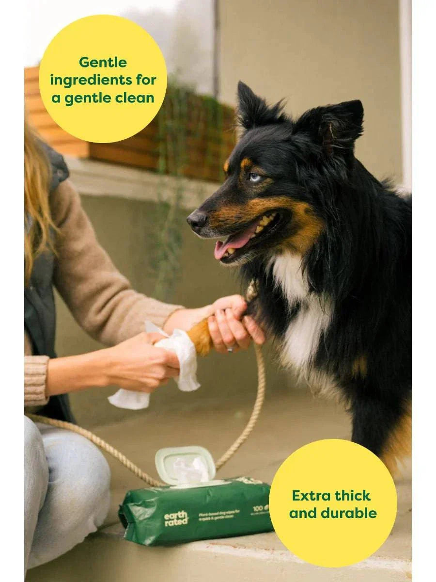 earth rated Plant-Based Dog Grooming Wipes - 100 Wipes - The Pet Source
