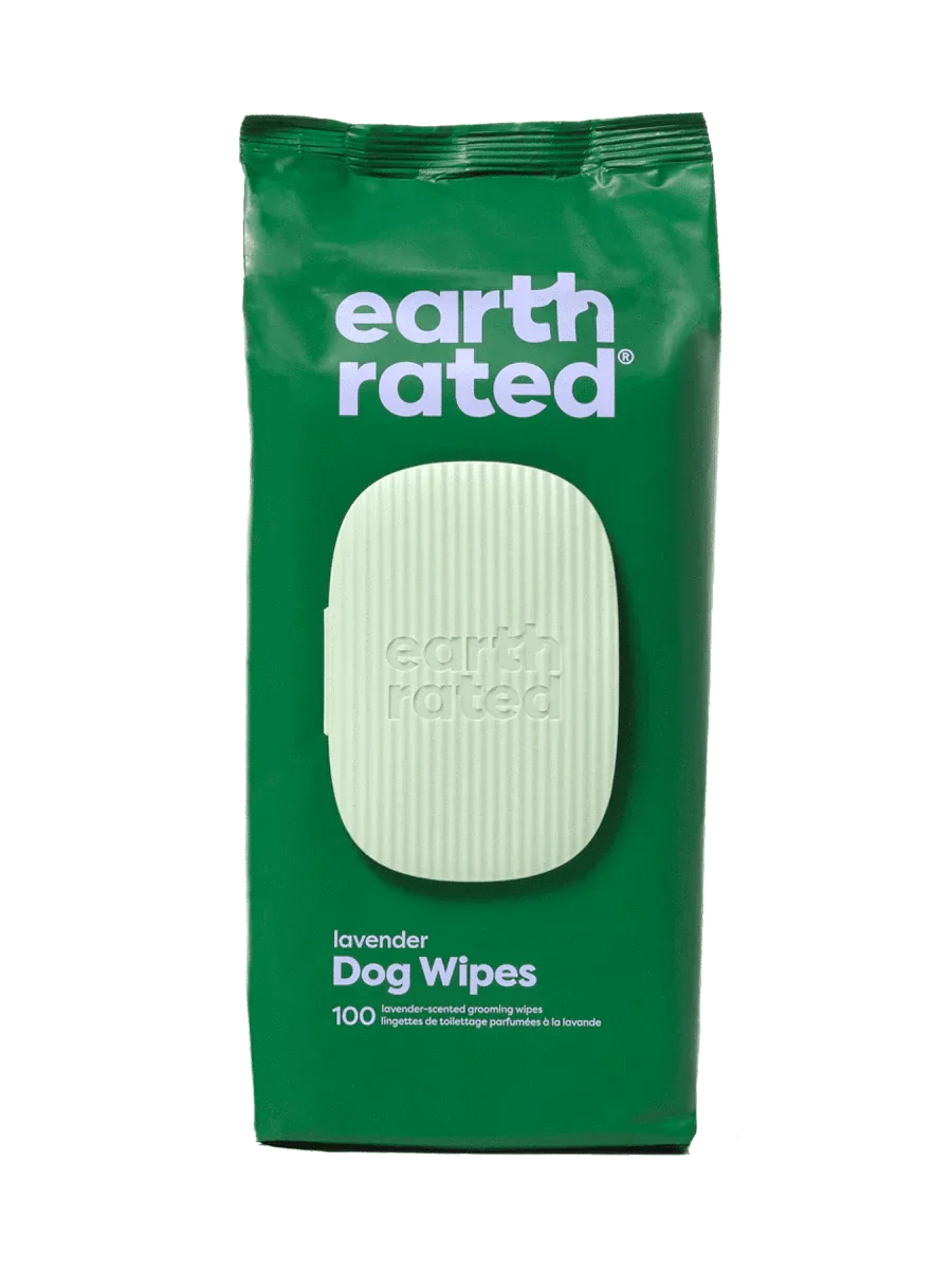 earth rated Plant-Based Dog Grooming Wipes Lavender - 100 Wipes - The Pet Source