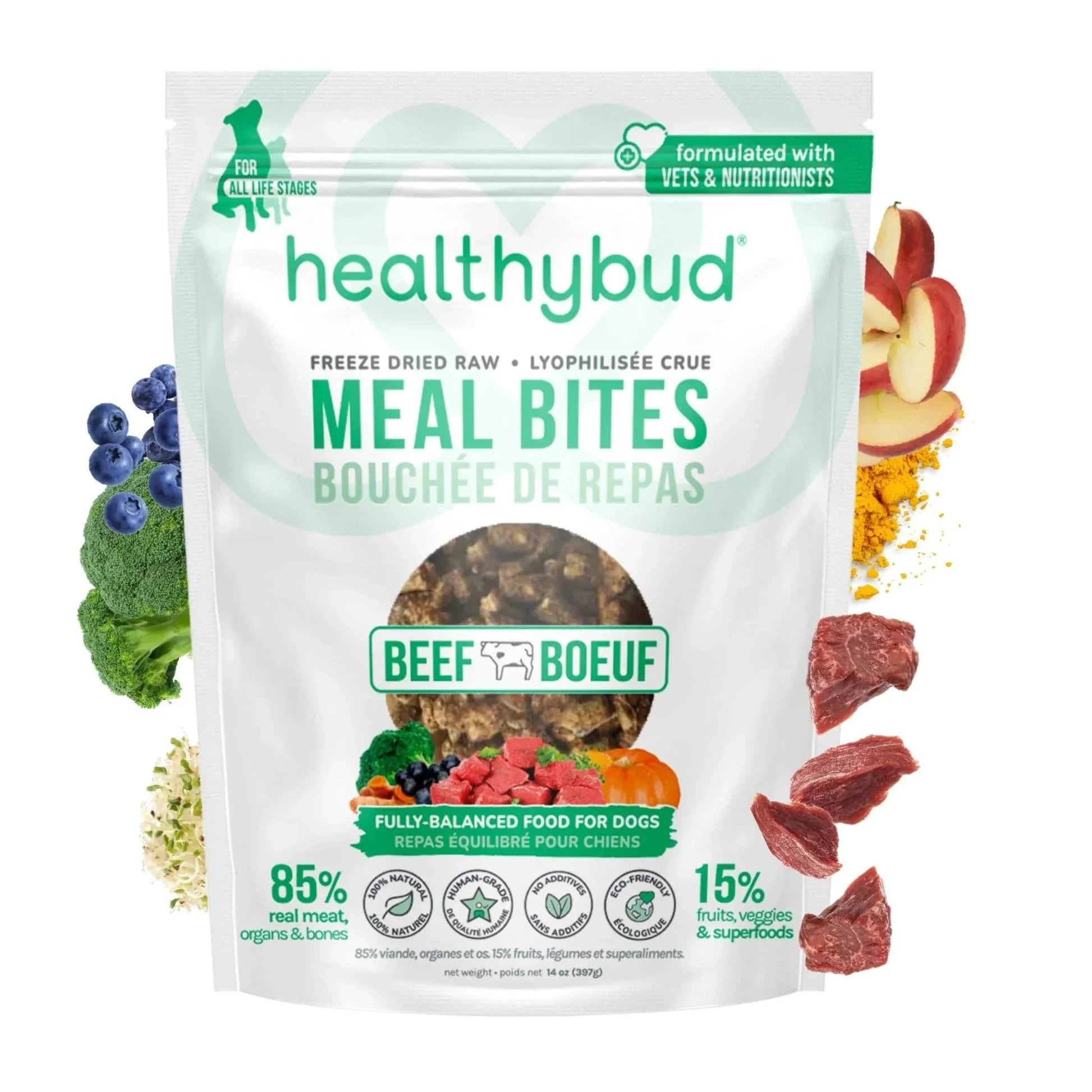 Healthybud Beef Meal Bites Freeze Dried Raw Dog Food - 397g - The Pet Source