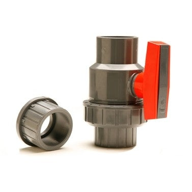 PVC Single Union Ball Valve with Slip and Threaded Fittings Grey - 1/2 Inch
