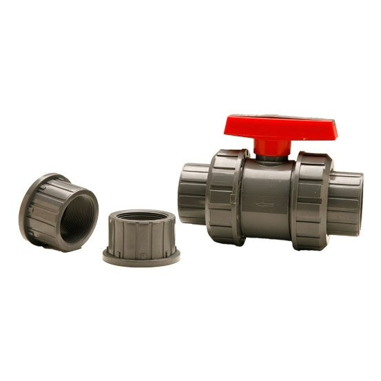 PVC True Union Ball Valve with Slip and Threaded Fittings Grey - 1 1/2 Inch